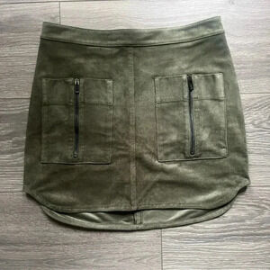 BCBGMaxAzria Faux Suede Olive Mini Skirt with Zipper Pockets Size XXS